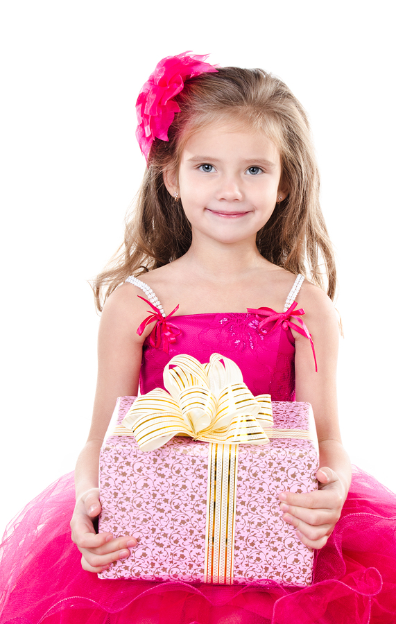 Happy Adorable Little Girl With Christmas Gift Box